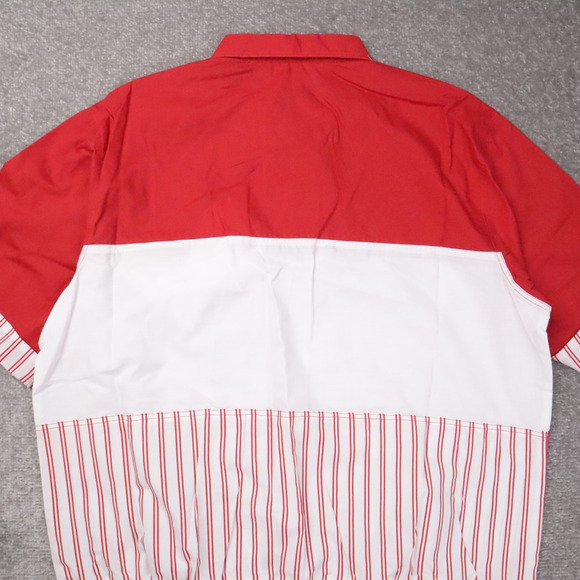 VTG 80s 90s Award Deadstock Large Red White Striped Short Sleeve Collared Shirt - Picture 9 of 9